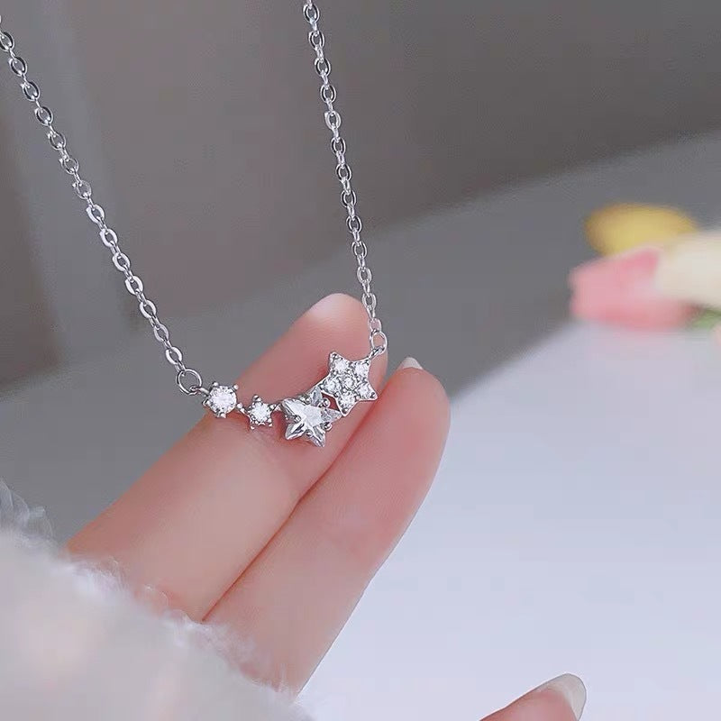925 Sterling Silver Dainty Zircon Star Pendant Necklace Set of 5