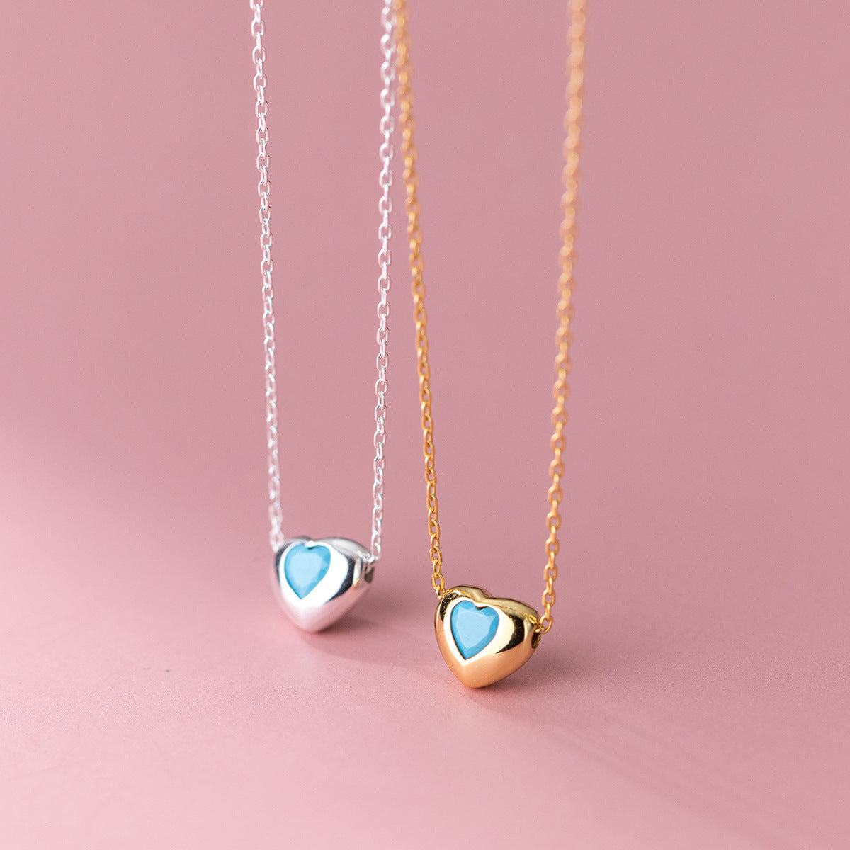 925 Sterling Silver Sparkling Heart Zircon Pendant Necklace Set of 5