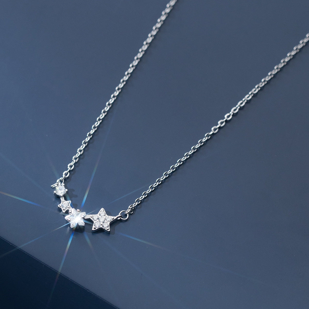 925 Sterling Silver Dainty Zircon Star Pendant Necklace Set of 5