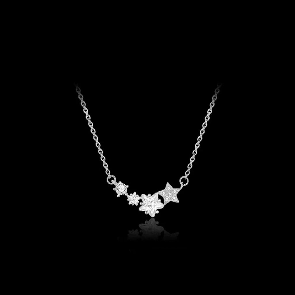 925 Sterling Silver Dainty Zircon Star Pendant Necklace Set of 5