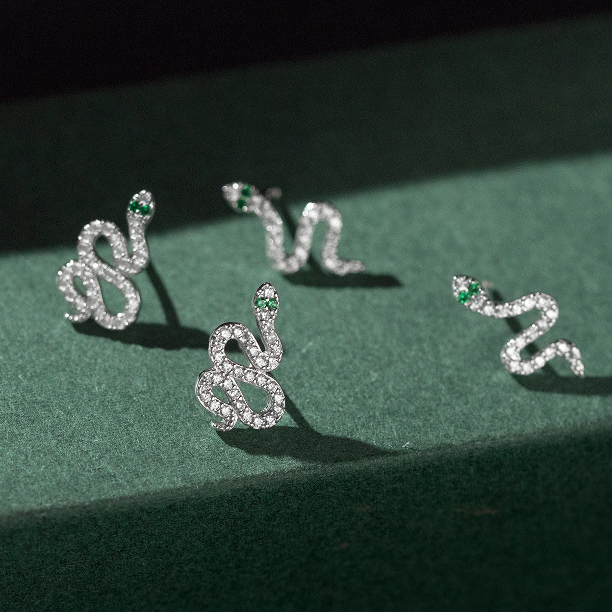 925 Sterling Silver Mini Sparkling Diamond Snake Design Stud Earrings (5 Pairs)