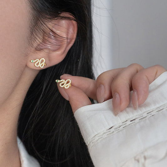 925 Sterling Silver Mini Sparkling Diamond Snake Design Stud Earrings (5 Pairs)