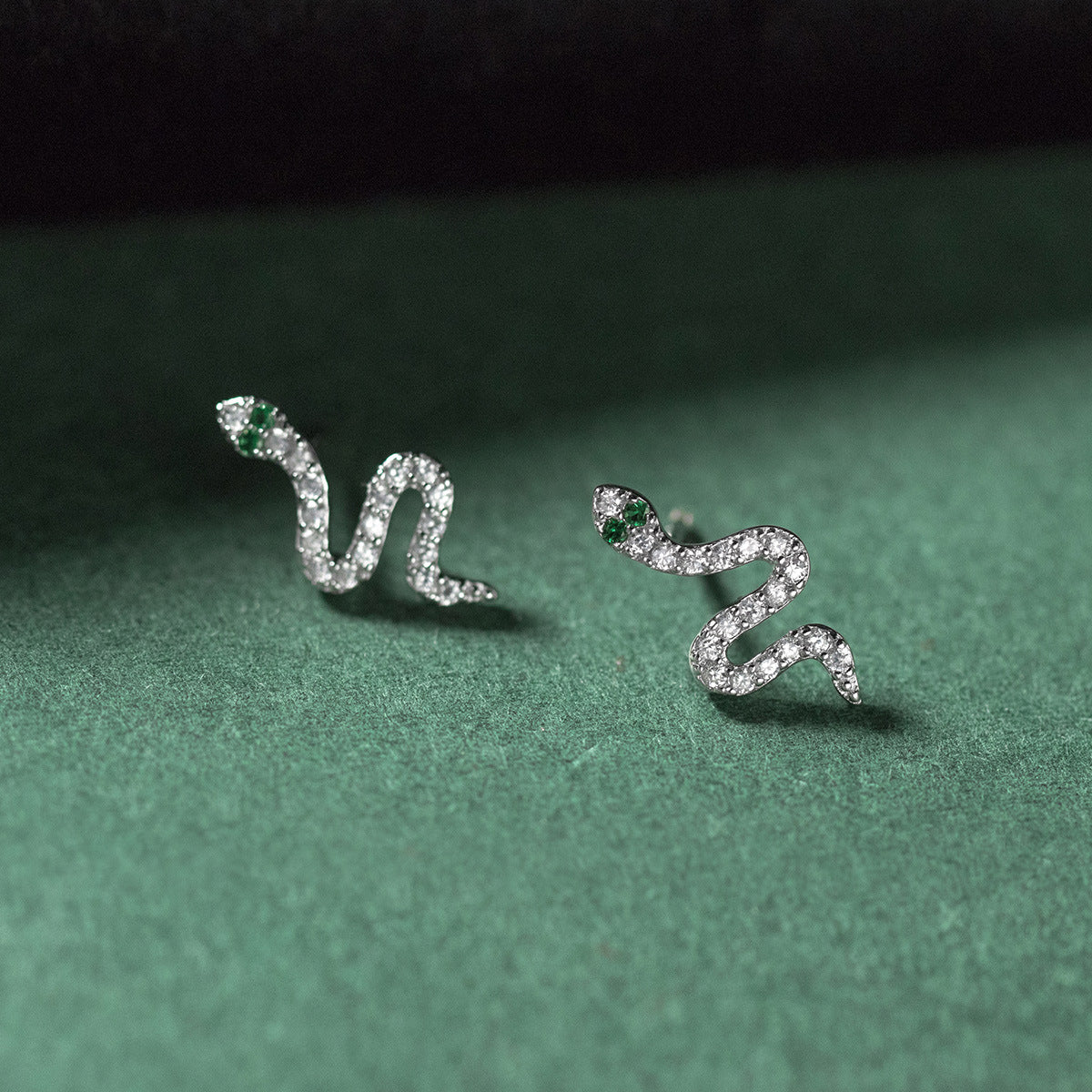 925 Sterling Silver Mini Sparkling Diamond Snake Design Stud Earrings (5 Pairs)