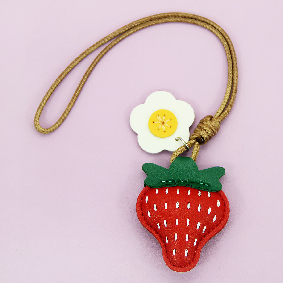 strawberry keychain with flower PU leather purse charm bulk wholesale gift for women