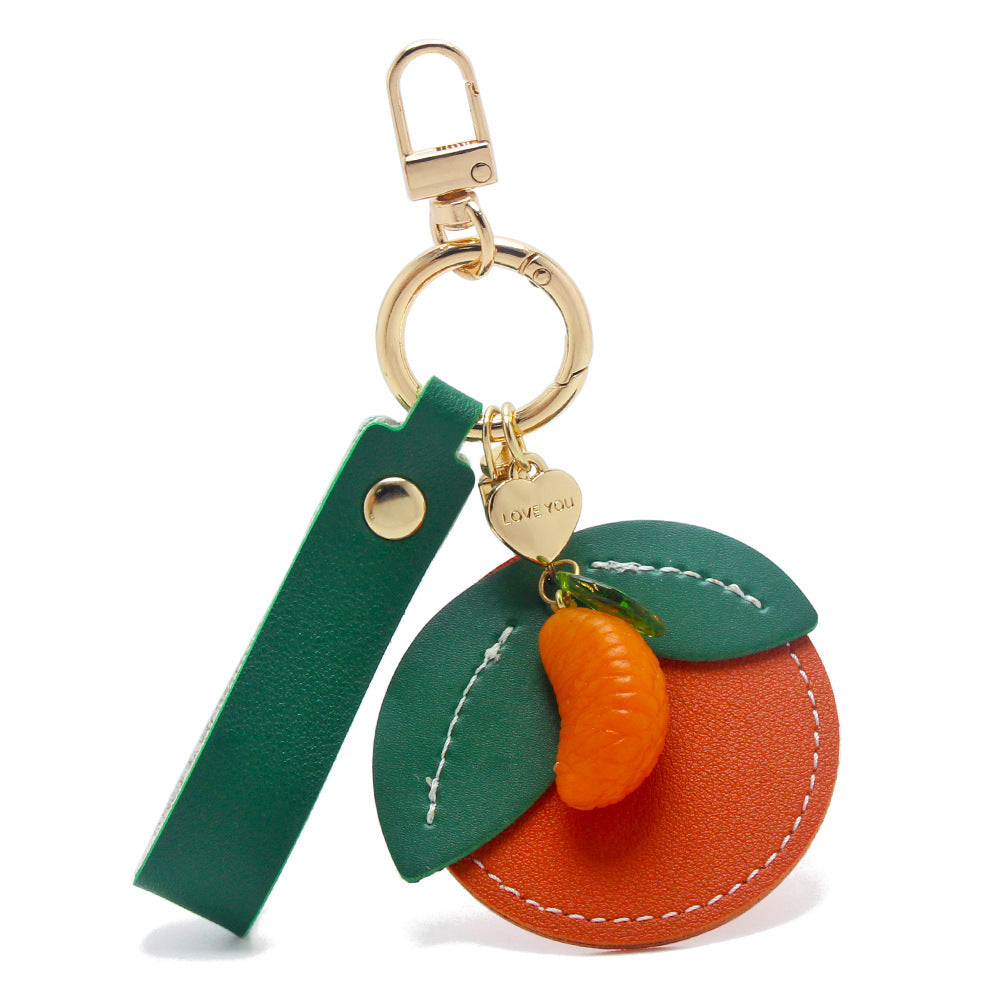 Tangerine PU leather fruit keychain cute purse keychain bag charm wholesale