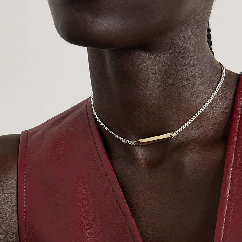 Wholesale stainless steel two tone bar pendant necklace fashion jewelry for women waterproof hypoallergenic