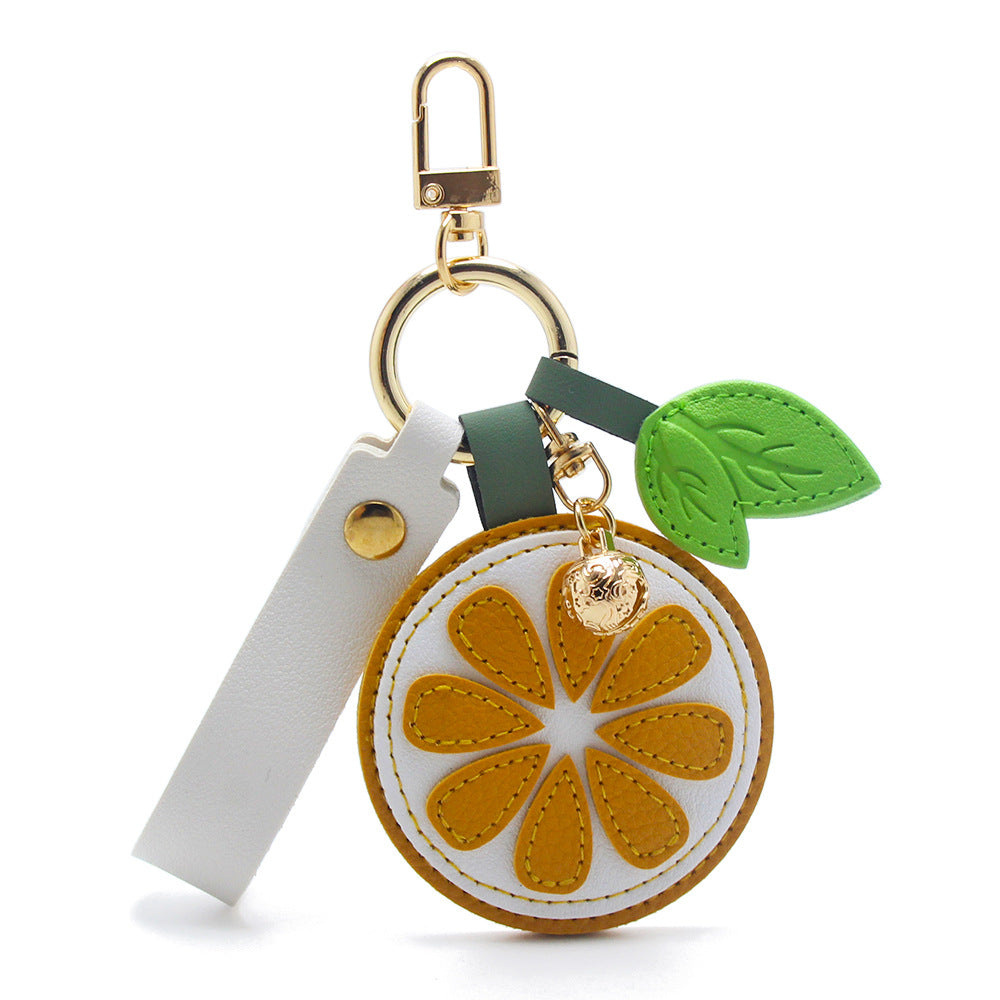 White PU leather fruit slice keychain wristlet purse keychain wholesale