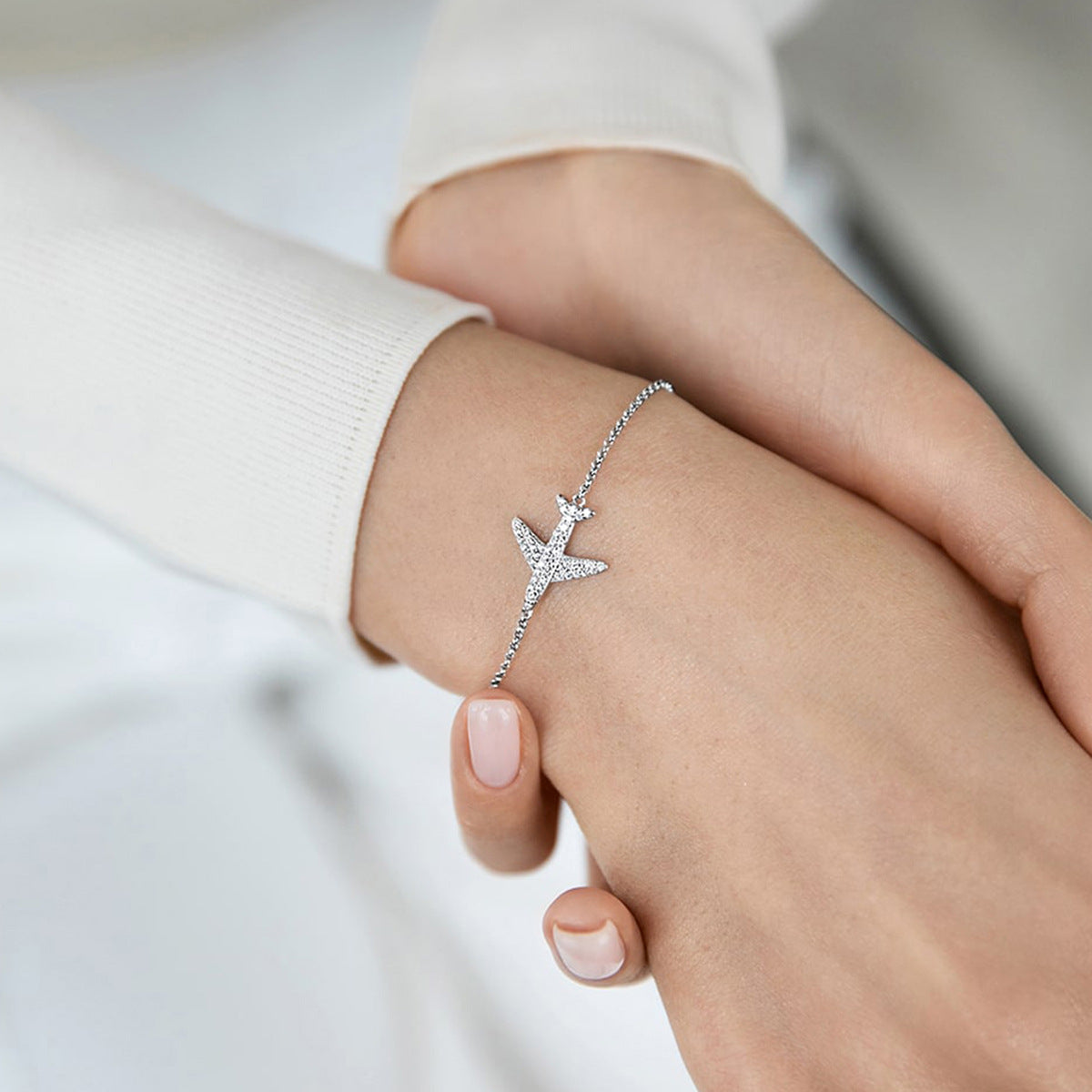 Adjustable 925 sterling silver airplane bracelet with cubic zirconia wholesale 925 silver bangles minimalist string bracelet