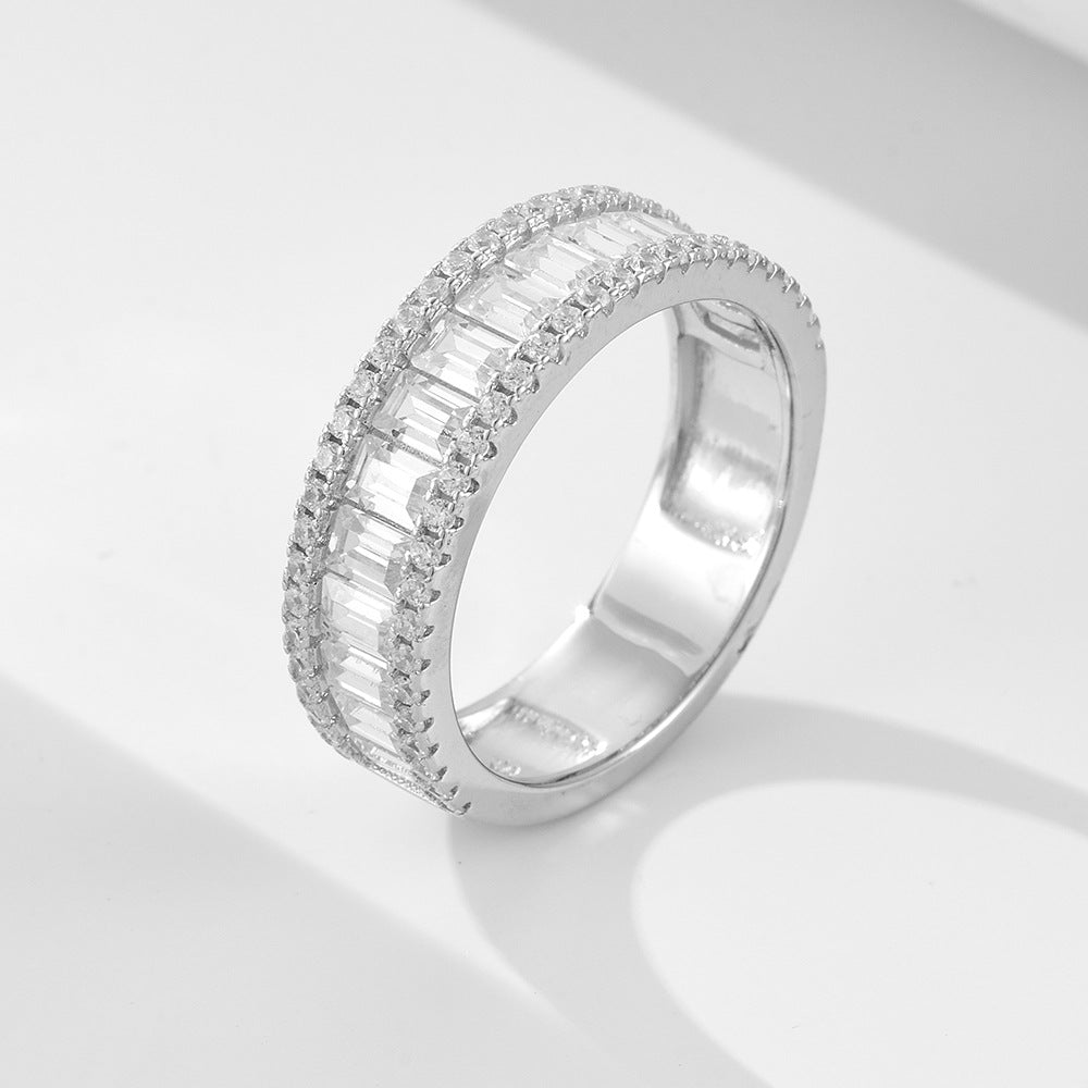 Wholesale 925 silver radiant cut CZ engagement ring with baguette eternity band bridal set for women