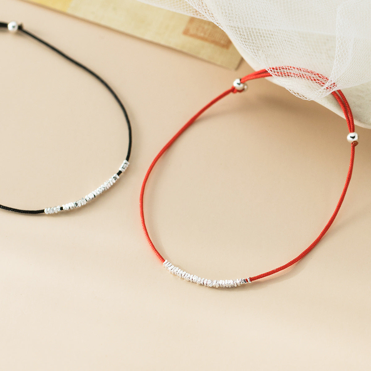 Red and black minimalist bracelets with sterling silver beads wholesale silver 925 jewelry fashion jewelry wholesale suppliers