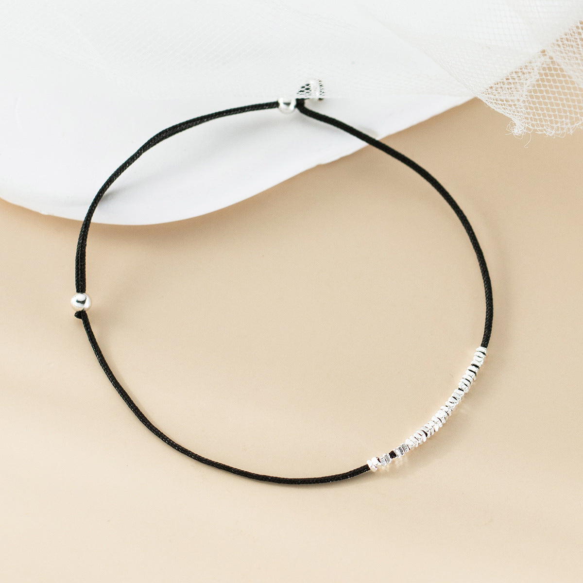 Black cord bracelet with 925 sterling silver chain bulk beads minimalist jewellery wholesale everyday wear