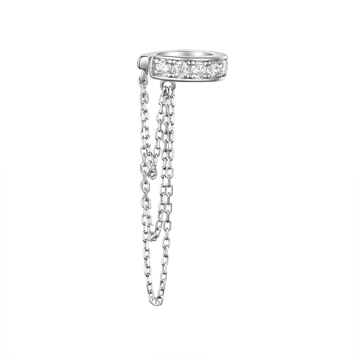 Wholesale 925 sterling silver CZ chain ear cuff earring single piece, non-pierced adjustable clip-on minimalist jewelry, close-up product view