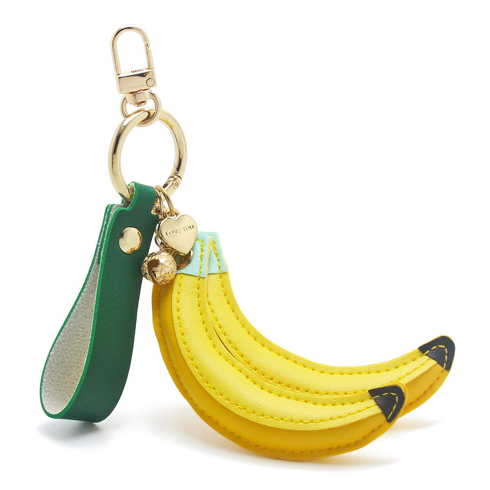 Fashion banana keychain cute PU leather bag charm wholesale keychain bulk buy