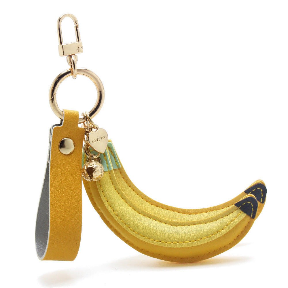 Cute banana fruit keychain PU leather purse charm bag accessory wholesale bulk set
