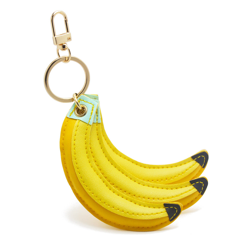 Wholesale banana keychain PU leather bag charm bulk pack for women handbags and purses