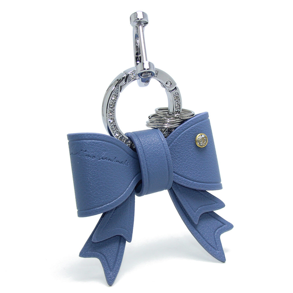 Wholesale blue bow keychain, elegant PU leather purse keychain and fashion bag charm
