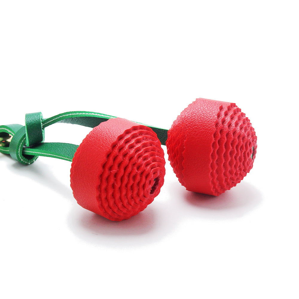 Wholesale red cherry keychain PU leather bag charm cute purse keychain bulk set