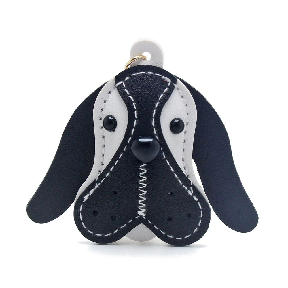 Cute wholesale dog keychain PU leather black charm for purse, car keys, and bags