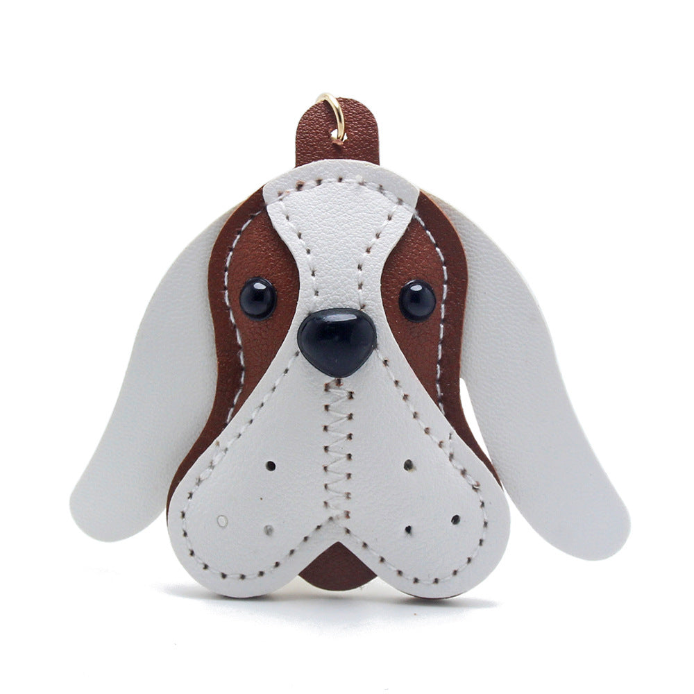 Wholesale dog keychain PU leather brown bag charm, cute puppy purse keychain bulk