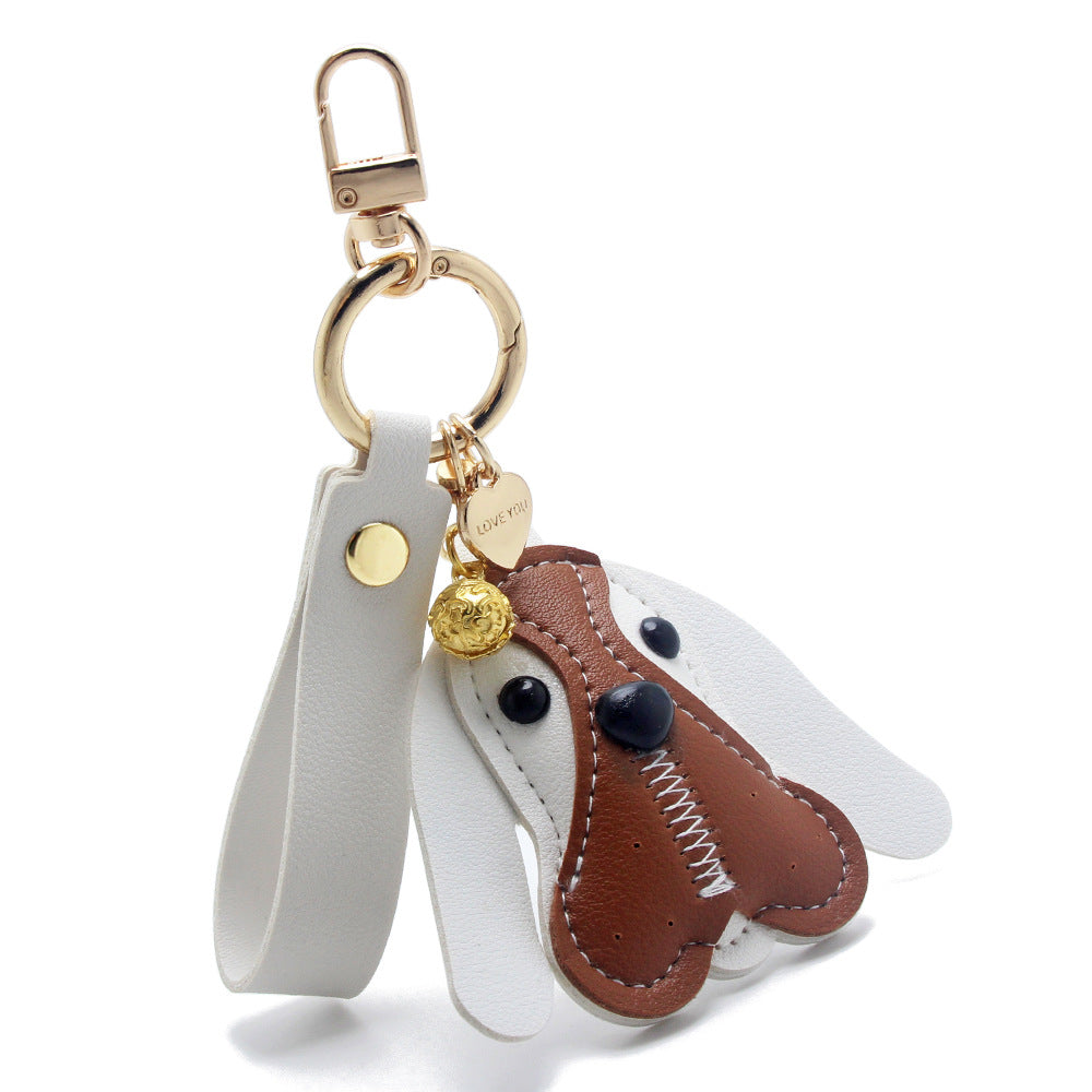 Wholesale dog keychain PU leather white bag charm, stylish puppy bag charm for women