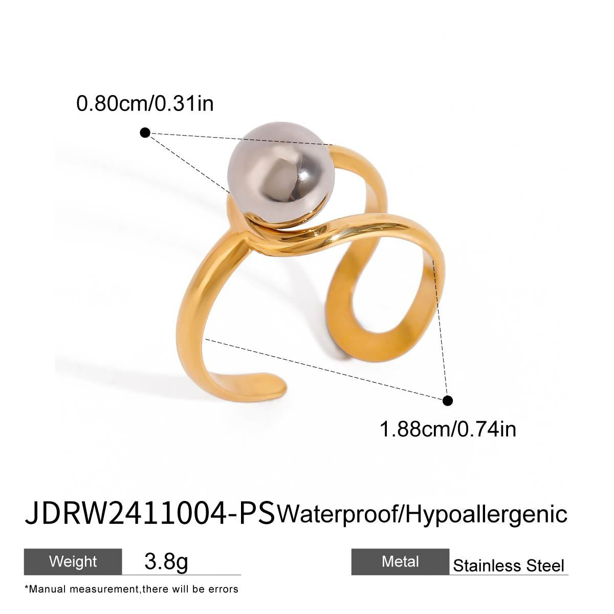 Affordable wholesale jewelry minimalist stainless steel rings set of 5, gold plated adjustable ball design.