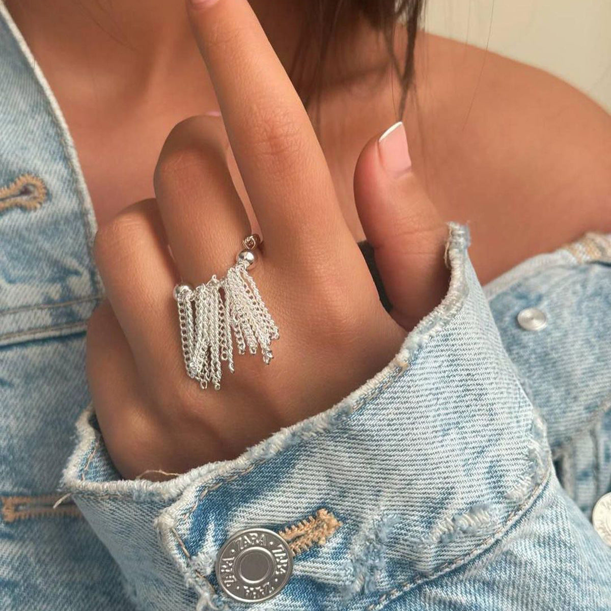 Wholesale Stainless Steel 18K Gold Silver Two Tone Tassel Rings Set of 5 for Women