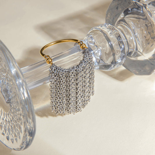 Wholesale Stainless Steel 18K Gold Silver Two Tone Tassel Rings Set of 5 for Women