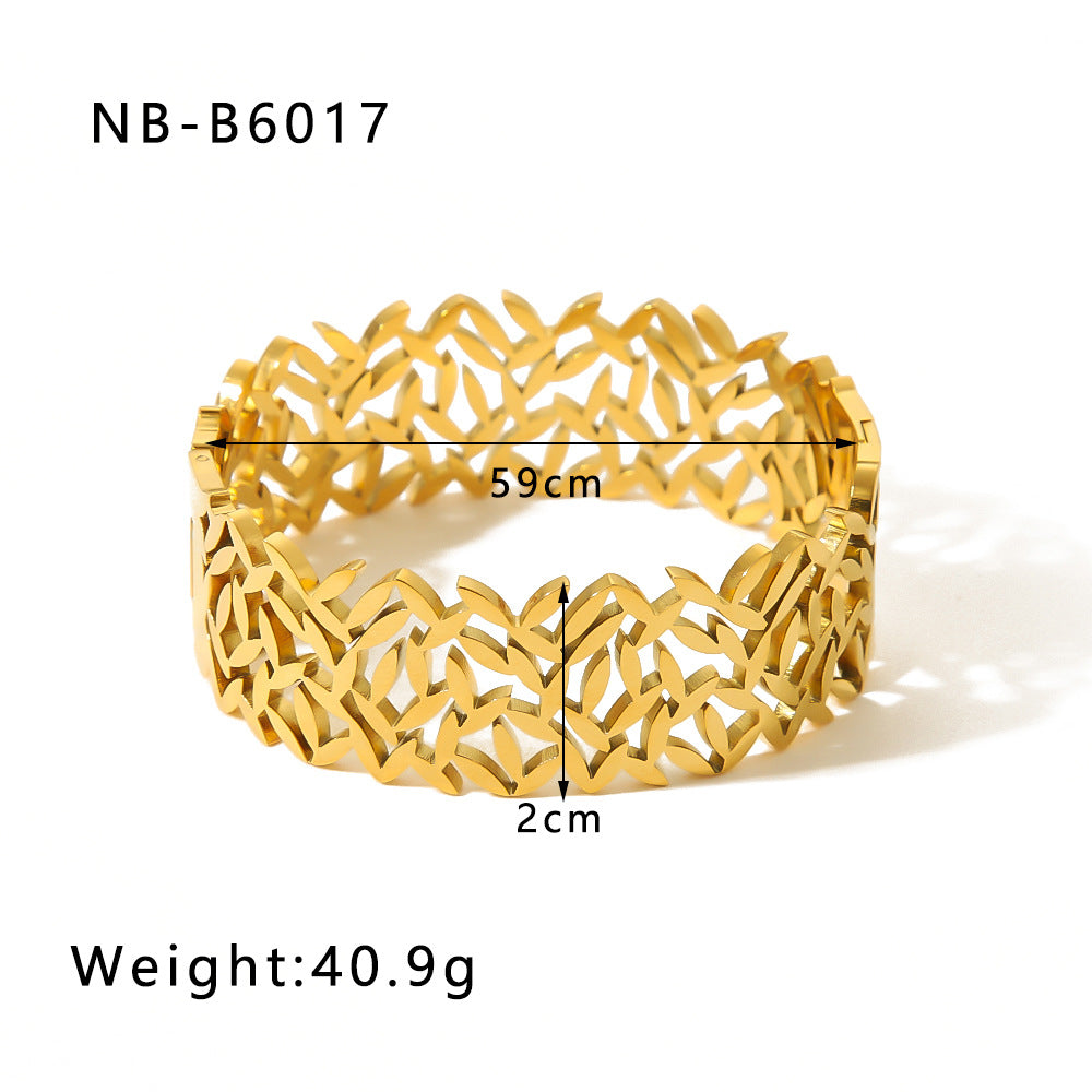 Wide Geometric Gold Bracelet for Women five piece set