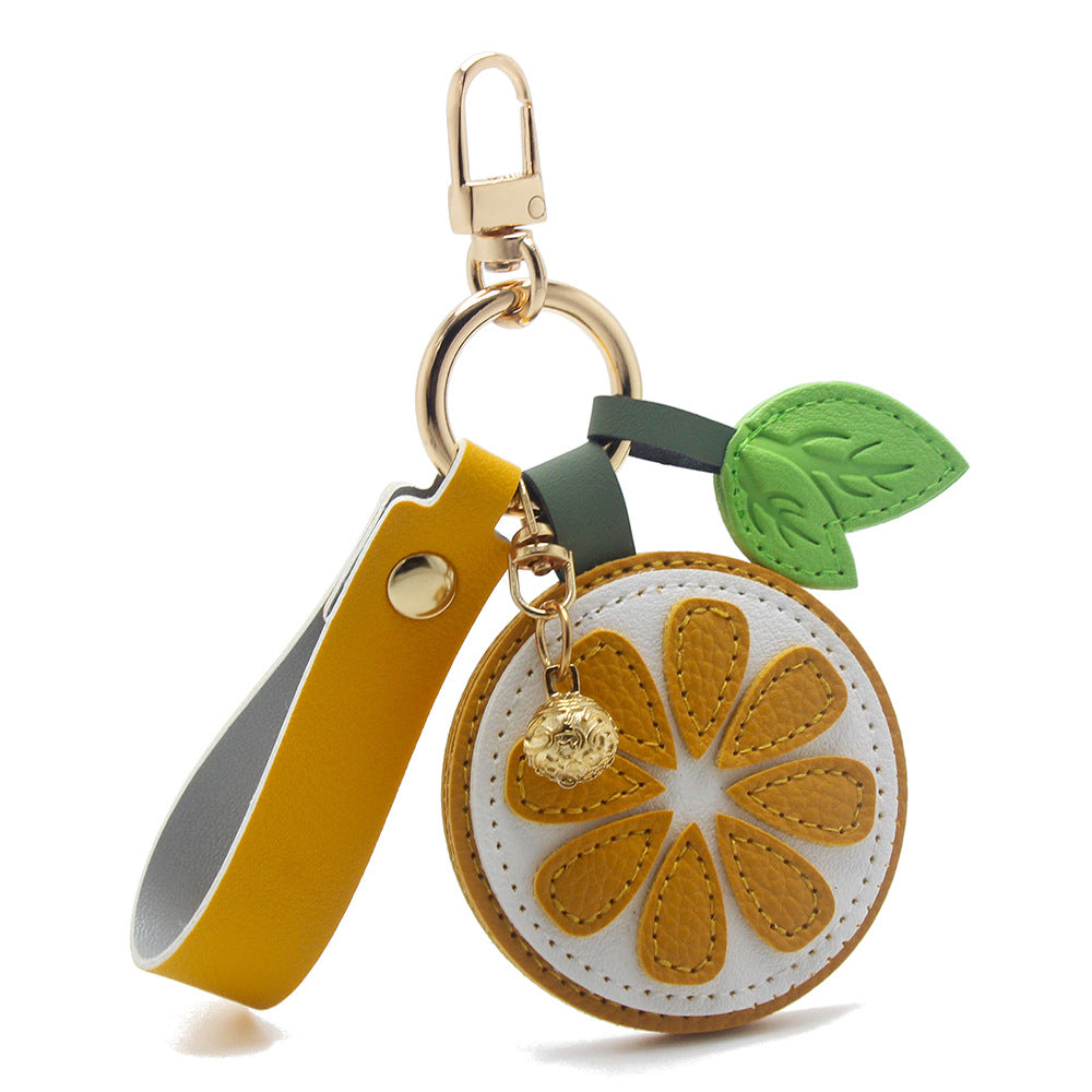 Yellow PU leather orange slice fruit keychain wristlet bag charm wholesale