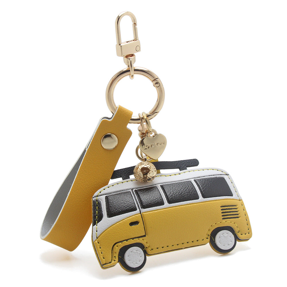 Yellow retro van PU leather keychain bag charm purse keyring accessory wholesale