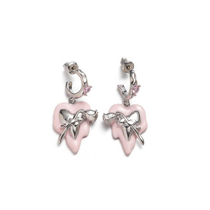 Wholesale 5 Pairs Brass Pink Melting Heart Rose Earrings Enamel Jewelry