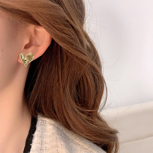 14K gold plated brass heart stud earrings wholesale bulk minimalist fashion jewelry
