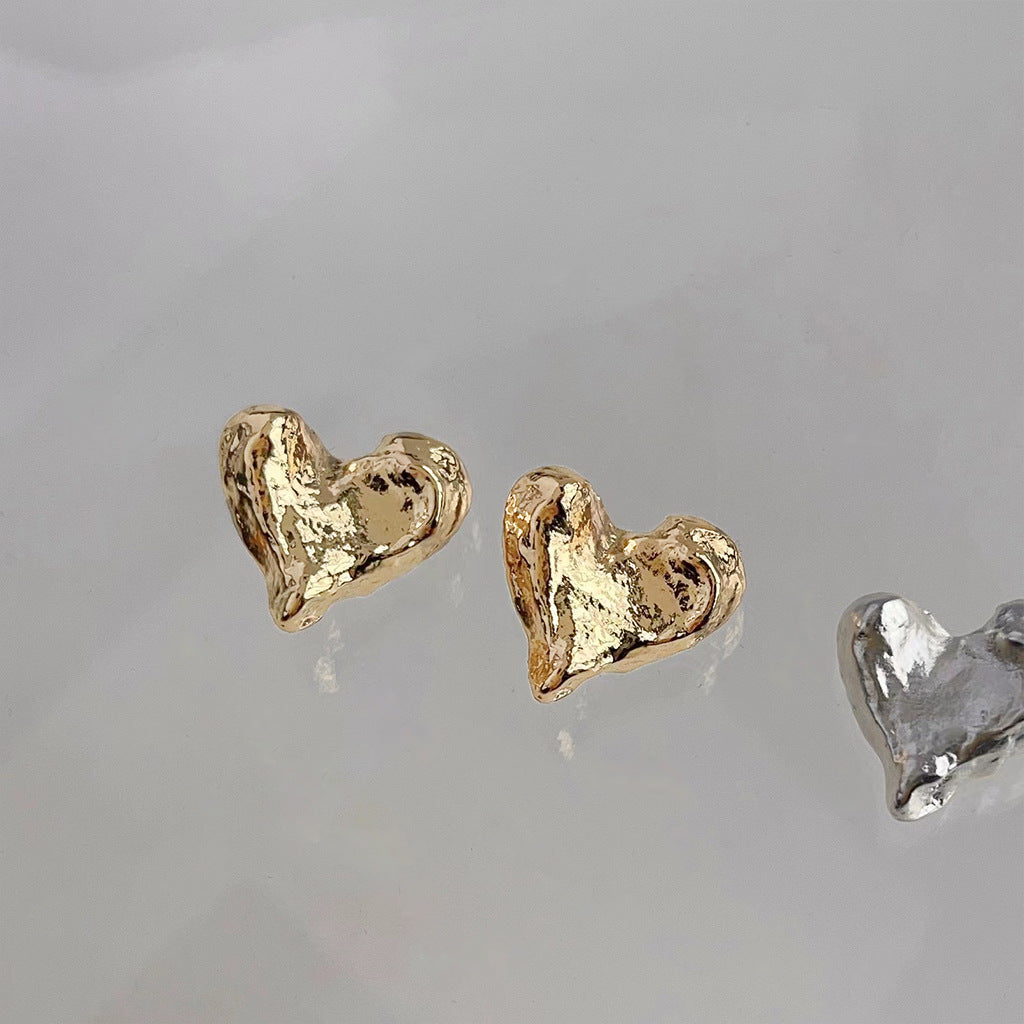 Irregular heart stud earrings 14K gold plated brass jewelry wholesale bulk modern design