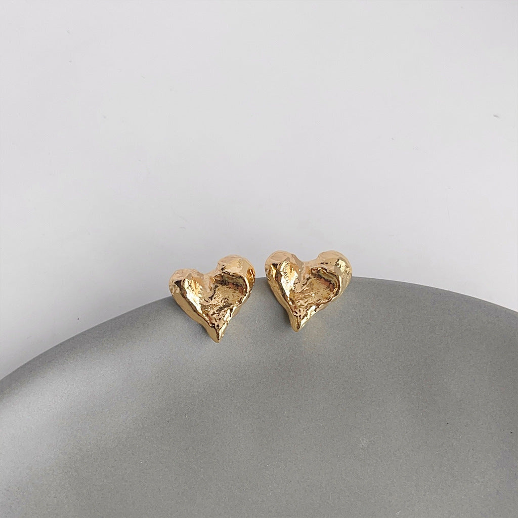 Gold plated brass heart earrings wholesale jewelry bulk 14K minimalist art studs