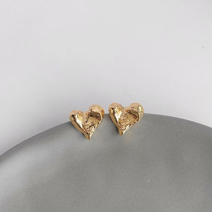 Gold plated brass heart earrings wholesale jewelry bulk 14K minimalist art studs