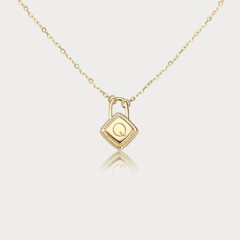 18k gold initial lock necklace gift for women