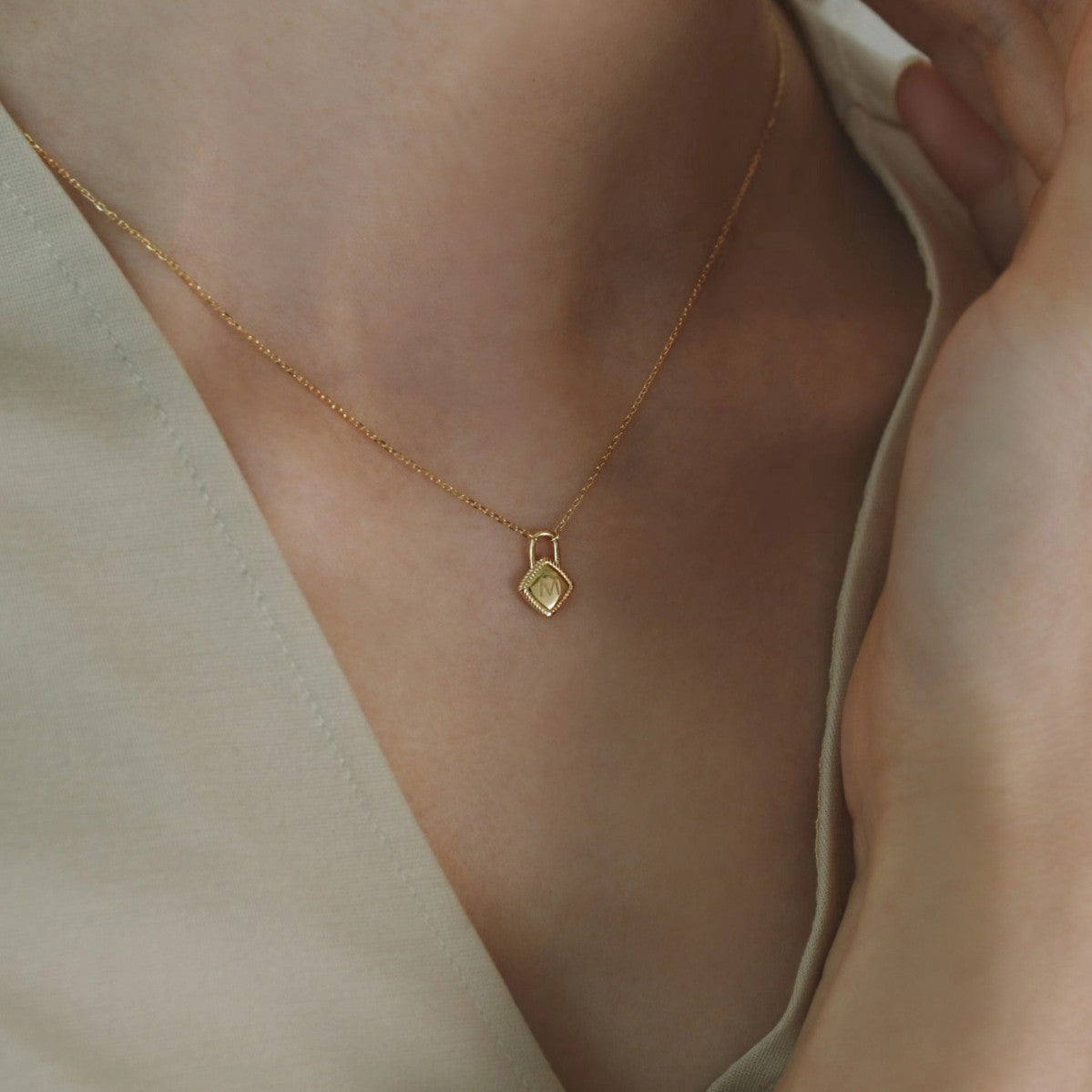 dainty initial lock necklace 18k gold holiday gift