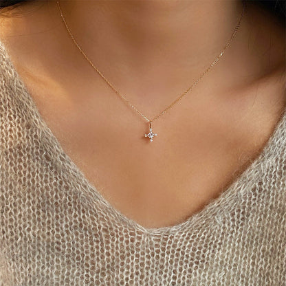 18K gold plated 925 silver zircon cross collarbone necklace on model
