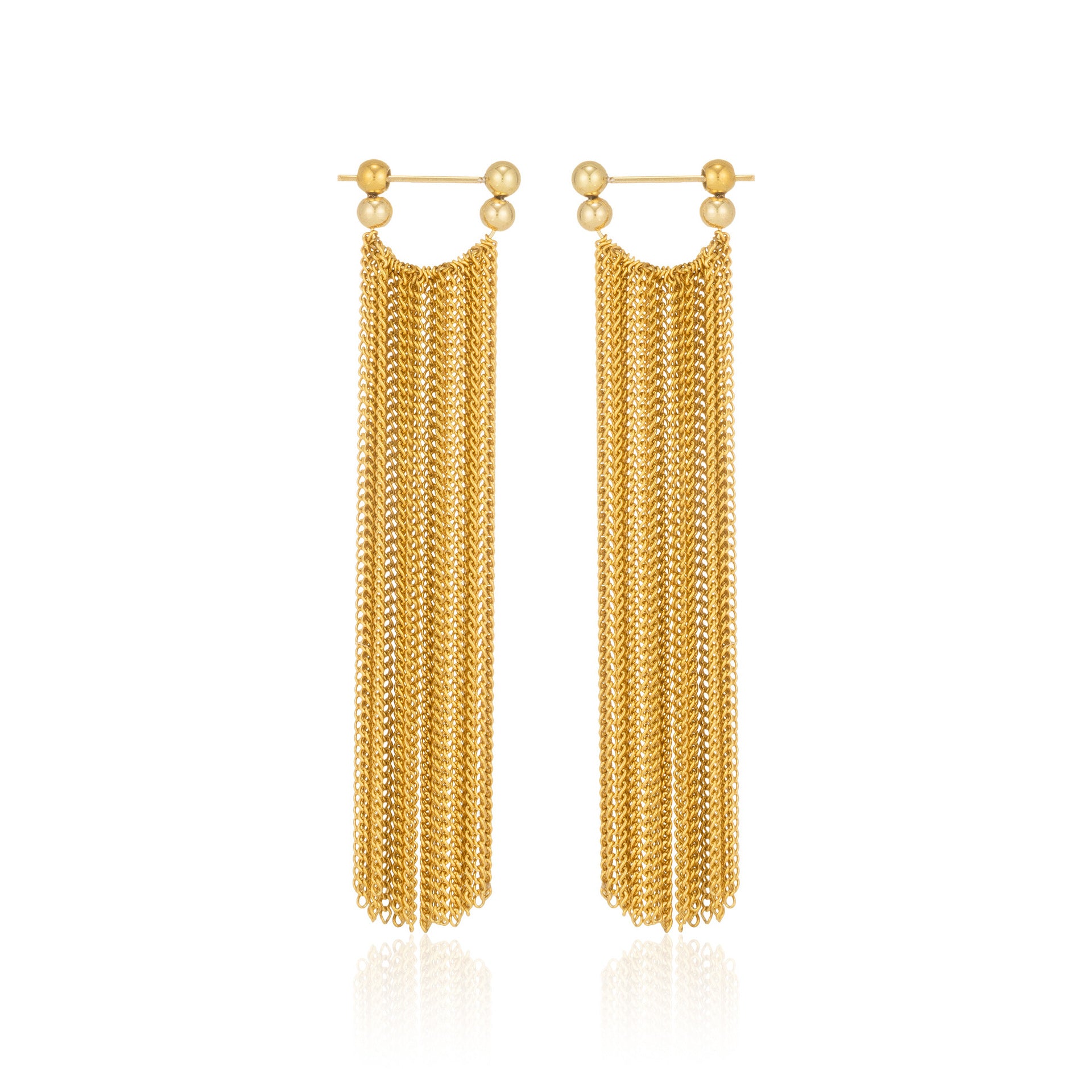 gold tone multi layer chain fringe tassel earrings for wholesale display
