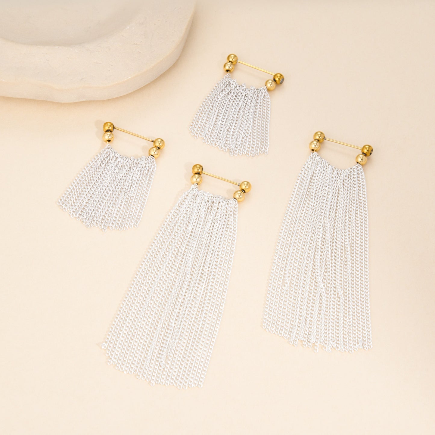 silver tone multi layer chain waterfall tassel earrings stainless steel wholesale