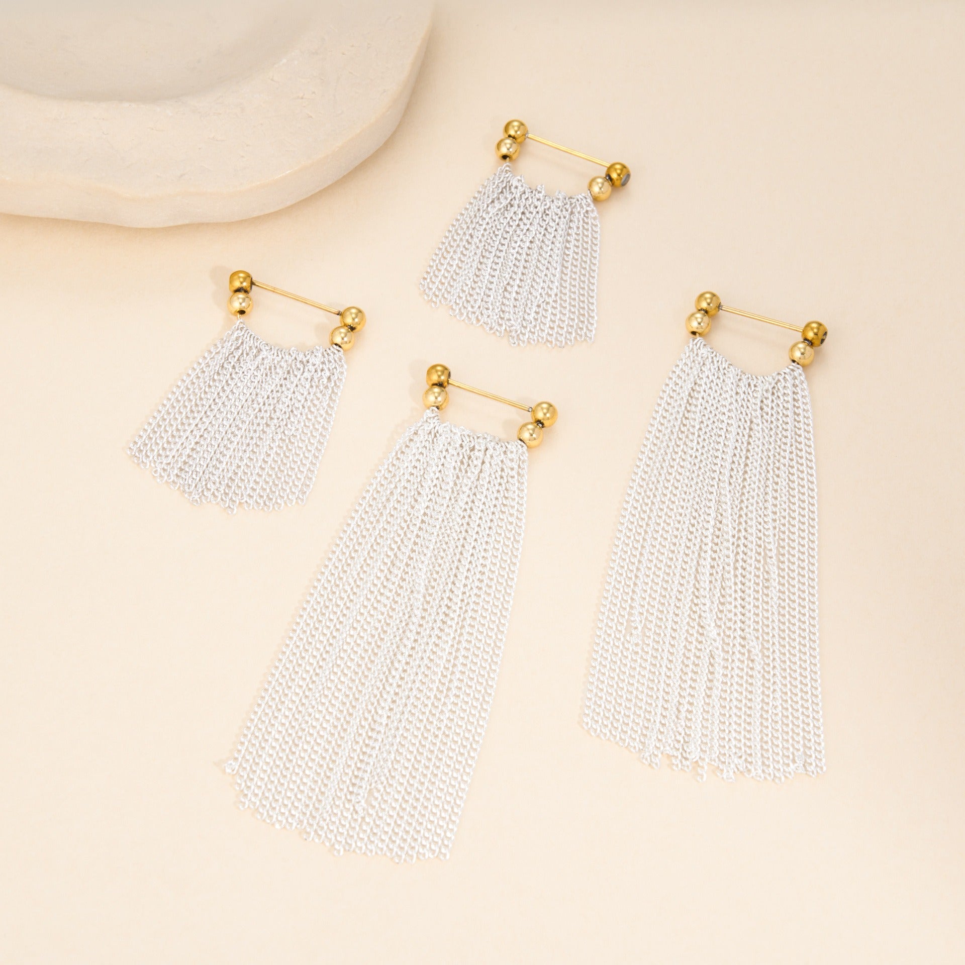 silver tone multi layer chain waterfall tassel earrings stainless steel wholesale