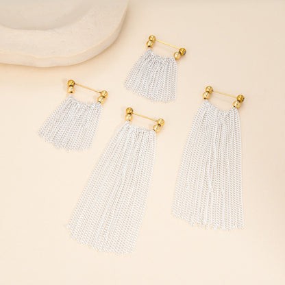 silver tone multi layer chain waterfall tassel earrings stainless steel wholesale