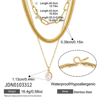 18K gold plated stainless steel triple layer necklace with chain measurements