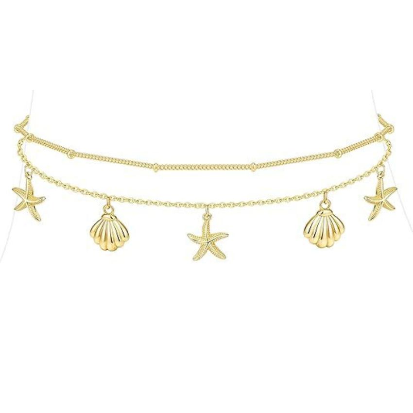 Wholesale 5 Pcs Brass Double Layer Anklets Butterfly Shell Heart Zircon