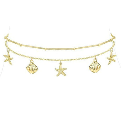 Wholesale 5 Pcs Brass Double Layer Anklets Butterfly Shell Heart Zircon