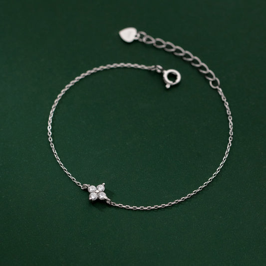 Pulsera de cadena con dije de flor de trébol de cuatro hojas de plata de ley 925, juego de 10