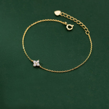 Pulsera de cadena con dije de flor de trébol de cuatro hojas de plata de ley 925, juego de 10