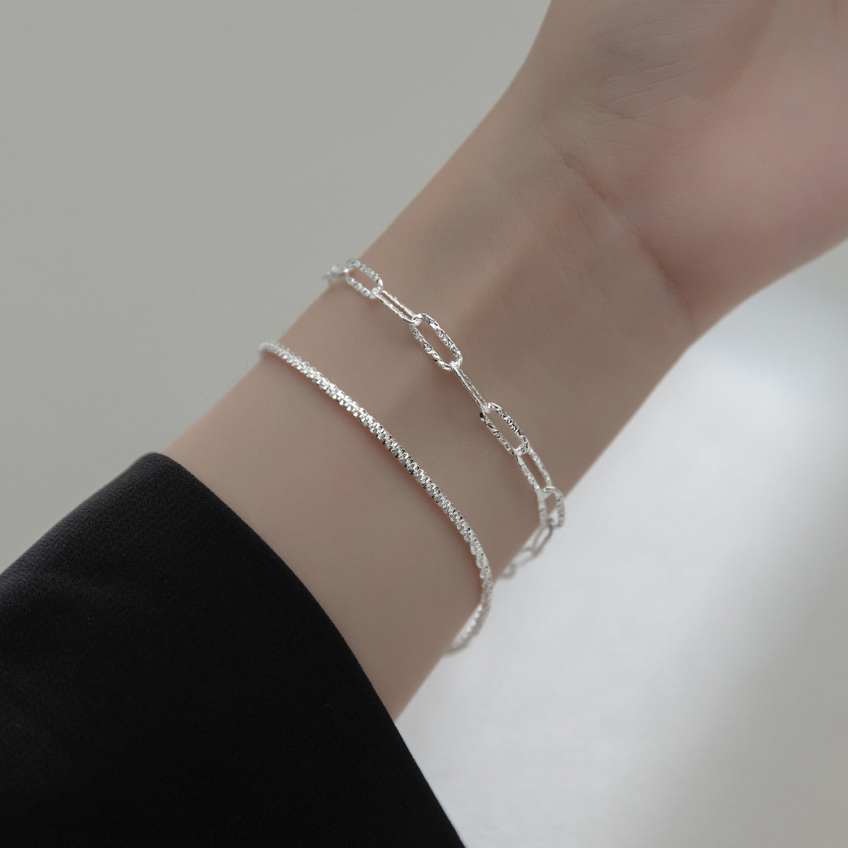 925 sterling silver sparkling paper clip chain bracelet Set of 5