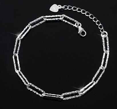 925 sterling silver sparkling paper clip chain bracelet Set of 5