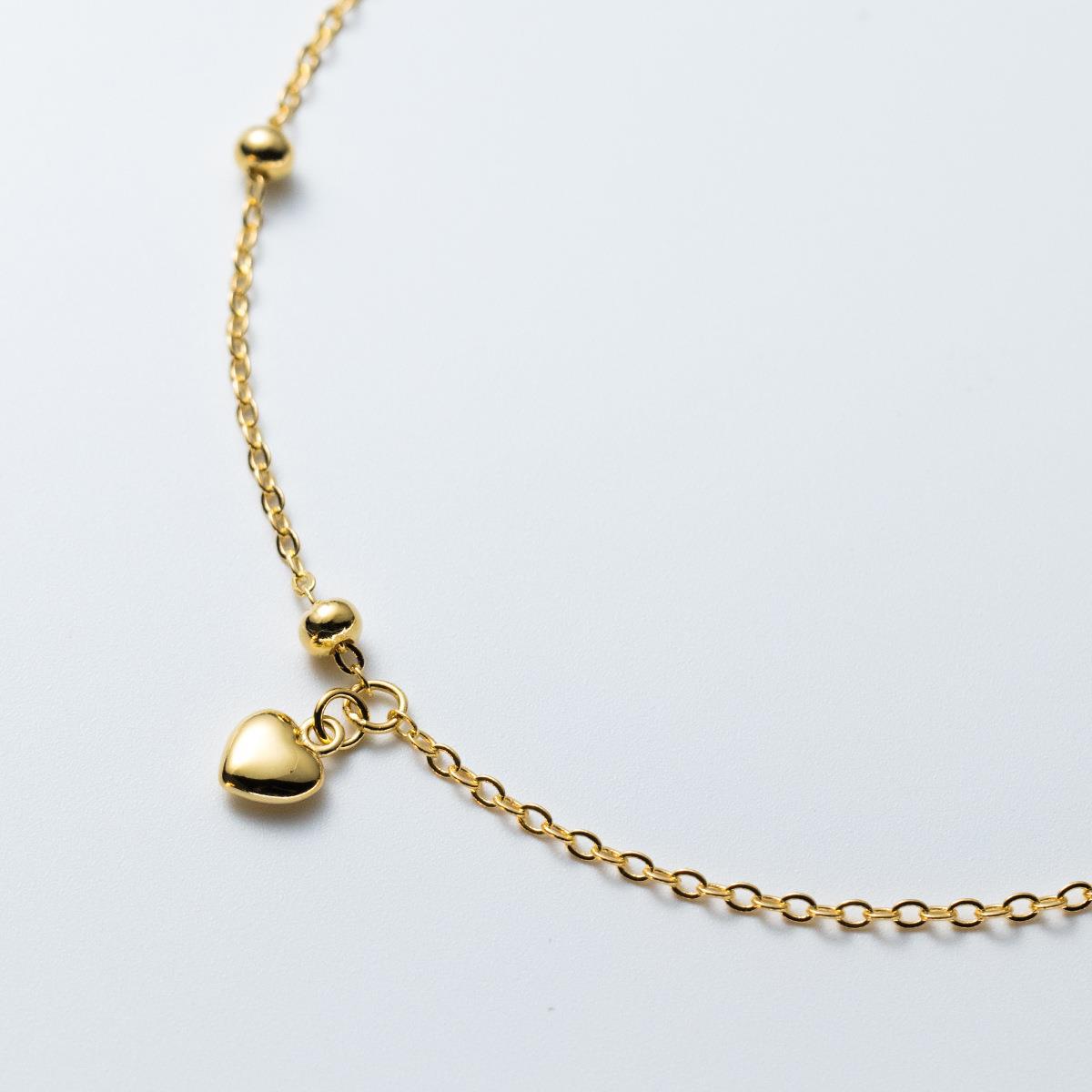 Pulsera con dije de corazón en forma de corazón con cuentas redondas de oro de 18 quilates y plata 925, juego de 10